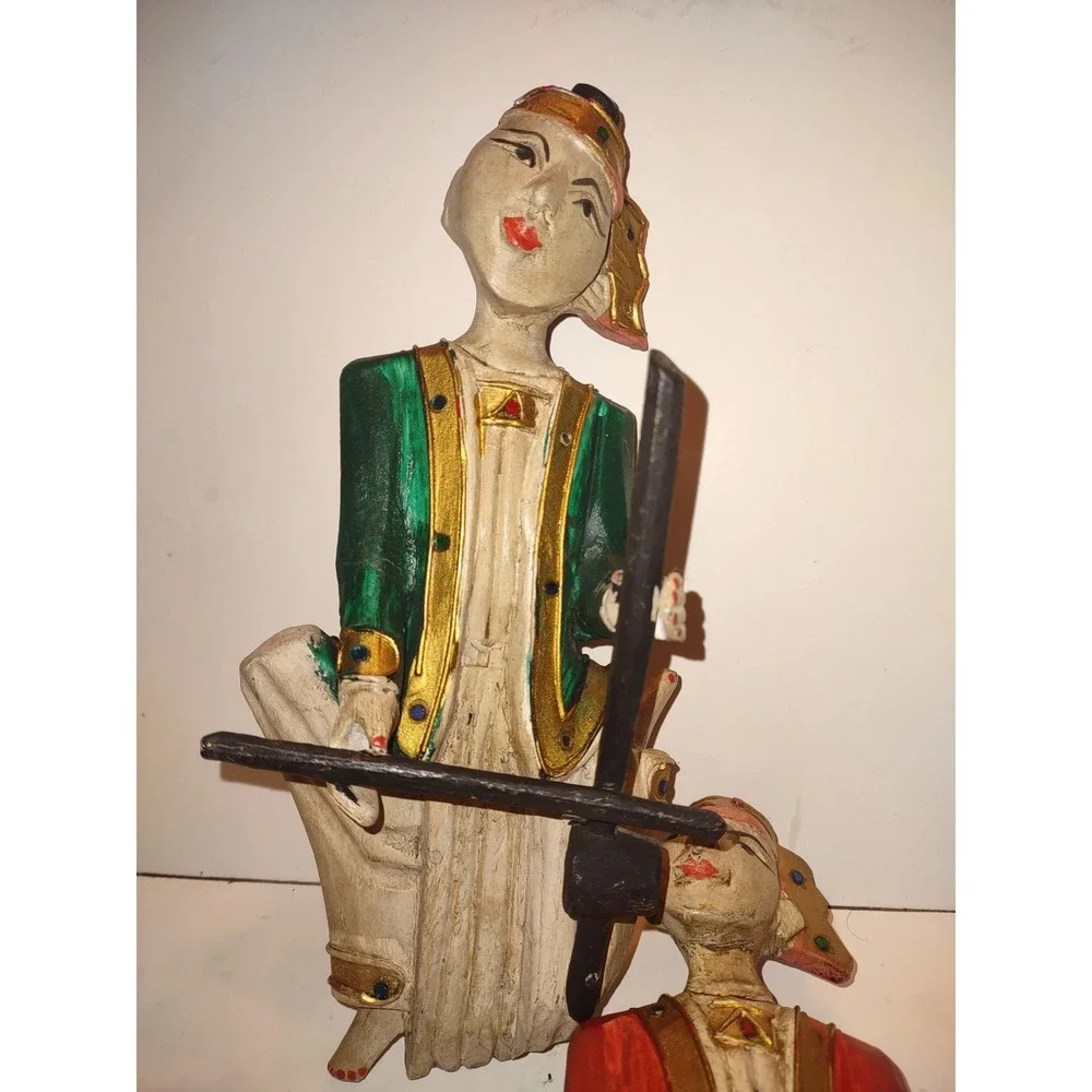 Vintage Hard Covered Wooden Musicians Wall Hanger Figurine Set of 4 Thailand 10